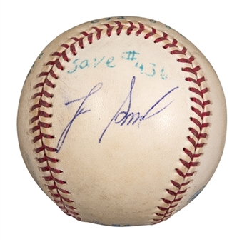 1995 Lee Smith Game Used/Signed Career Save #436 Baseball Used on 4/30/95 (Smith LOA)
